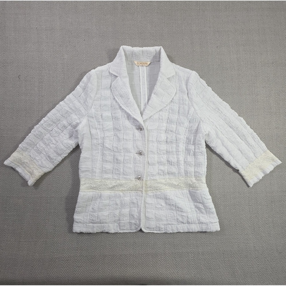 Diaprer White‎ Seersucker Lace Accent Blazer Jacket Puffer Pattern Womens Size 6